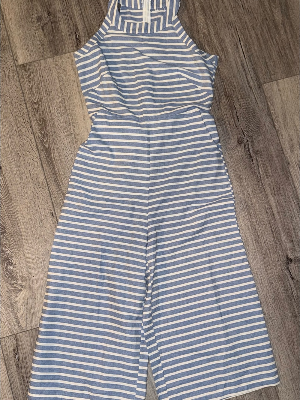 Blue and White Striped Halter Jumpsuit